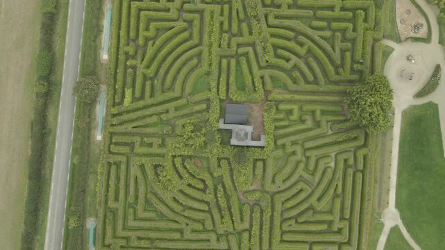 The kildare maze attraction in lush green ireland countryside, aerial view