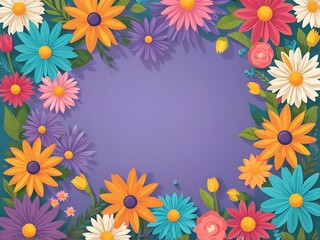 Colorful Floral Frame with a Purple Background