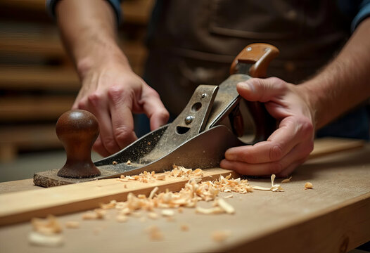 Carpentry profession: skilled woodworking with hand plane for craftsmanship projects