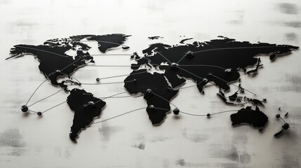 A stylized world map with connecting lines, representing global networks and connections.