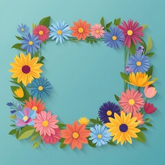 Obraz premium Colorful Paper Flower Frame with Teal Background