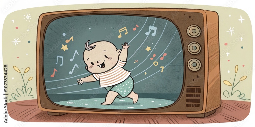 Poster nostalgic loops a chubby baby dances in endless loops on the curved crt display accompanied by subtl