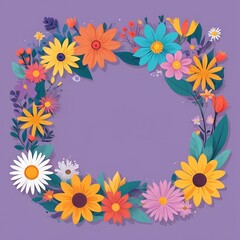 A Purple Background Surrounded by a Wreath of Colorful Paper Flowers