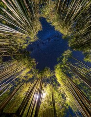Bamboo stalks stand like silent sentinels, guarding nocturnal forest secrets.
