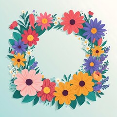 Colorful Floral Wreath with a White Background