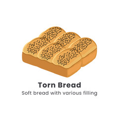 Hand drawn vector illustrator of Roti sobek or Torn bread or Roti kasur. Soft bread filled with chocolate, cheese, jam and nuts