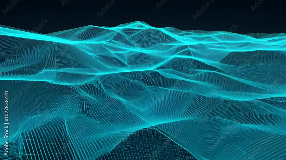 Poster wireframe terrain model showcasing a digital landscape at dusk generative ai