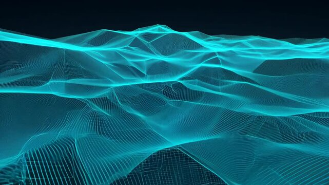 Wireframe Terrain Model Showcasing a Digital Landscape at Dusk Generative AI