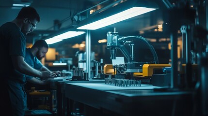 Industrial Workers Operating Automated Machinery in a Factory