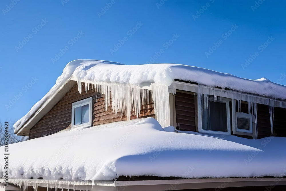 Poster problematic ice buildup on roof edges causing potential damage t