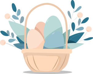 vector illustration, Easter, egg, basket, spring, holiday, celebration, cartoon, flower, decoration, colorful, Happy Easter, gift, springtime, art, no people, beige, pink, blue