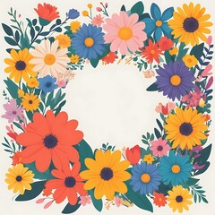 Colorful Floral Wreath with White Center