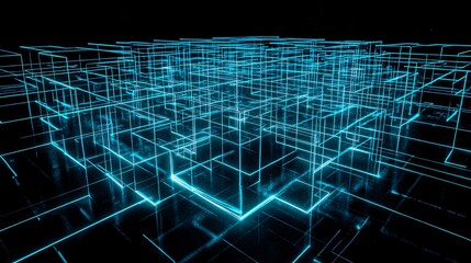 Abstract Blue Neon Grid Lines Pattern