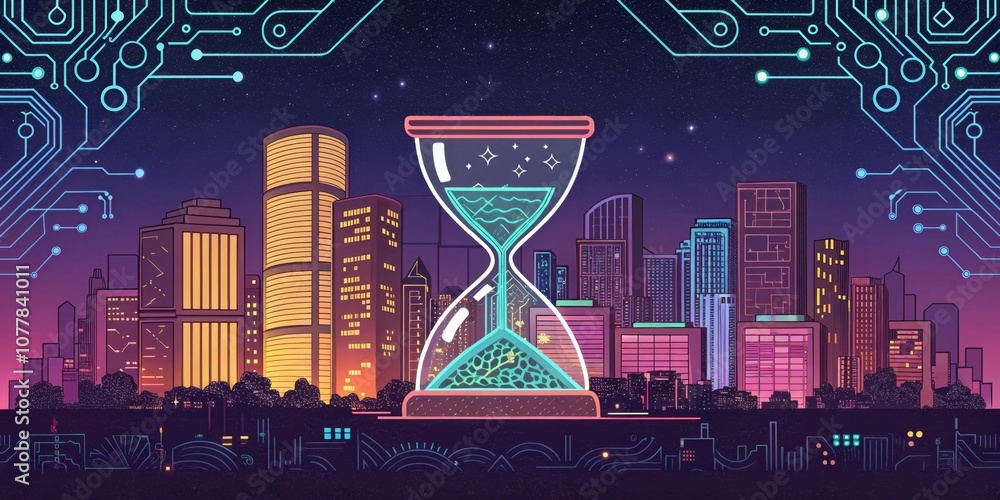 Poster neon cityscape a vibrant loading screen filled with neon colors reflecting a bustling cybernetic wor