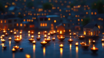 Illuminated Town with Candles