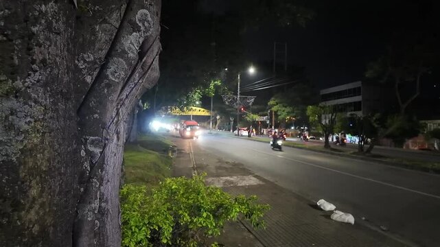 Night traffic in the city of Ibagu&eacute; Colombia with lights of moving vehicles