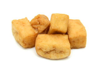 Fried tofu on a white background