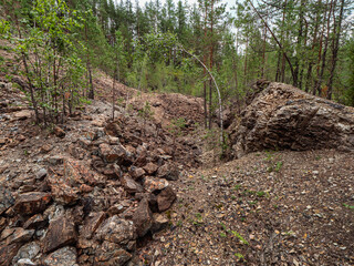 Southern Urals, Bashkir State Nature Reserve: rock dumps at abandoned mines for the extraction of chromite ore under Mount Bashart.