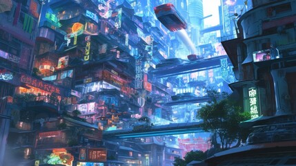In the city neon lights were rep by streams of radiant energy casting a futuristic and enchanting glow over the bustling streets and buildings.
