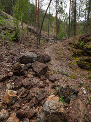 Southern Urals, Bashkir State Nature Reserve: rock dumps at abandoned mines for the extraction of chromite ore under Mount Bashart.