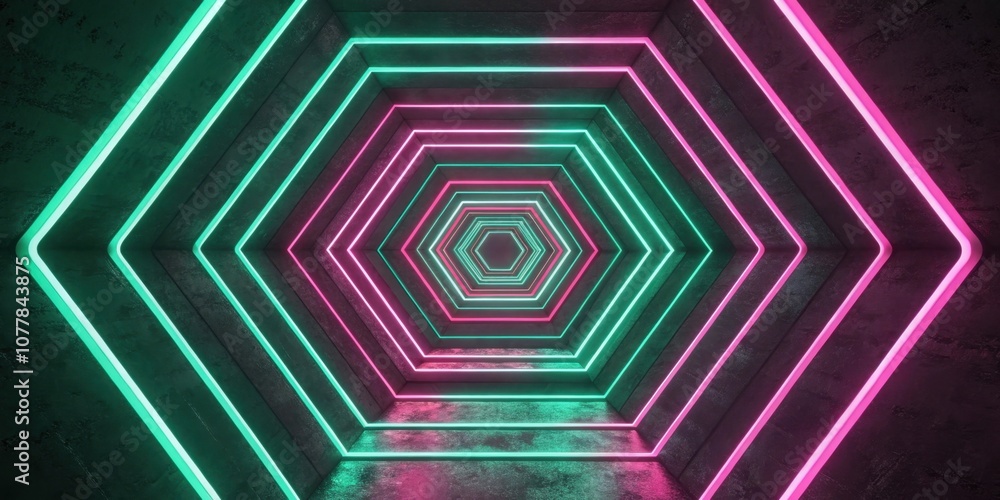 Poster inter octagon an octagonal shape intertwined with alternating neon colors of green and pink pulsates