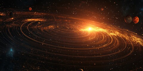 Obraz premium A cosmic scene depicting swirling galaxies and planets in a vast universe.