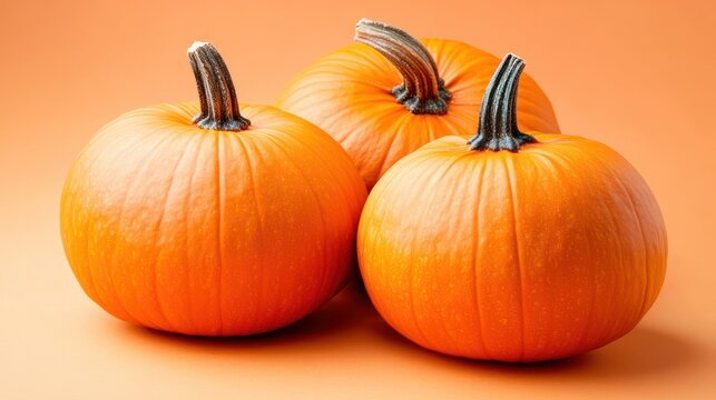 Three pumpkins on an random color background