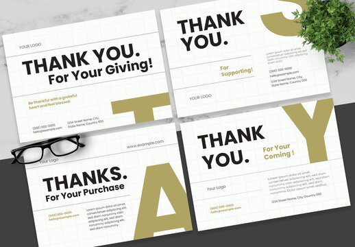 Cream And White Thank You Card