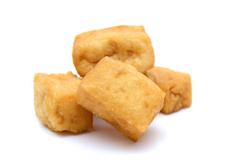 Fried tofu on a white background