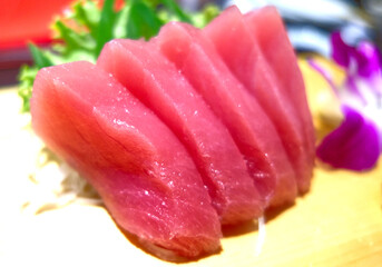Japanese style food .fresh raw tuna fish ,sashimi.