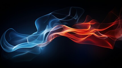 Abstract red and blue flowing smoke design against a black background.