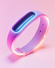Gradient purple-to-blue 3D fitness tracker floating on soft pink backdrop, modern wearable tech, minimal styling