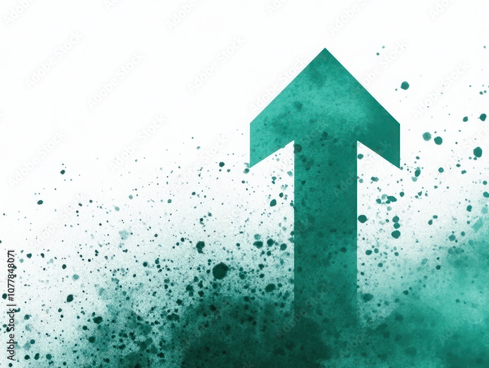 Poster abstract green arrow design with splashes and textures, symbolizing growth, progress and direction i