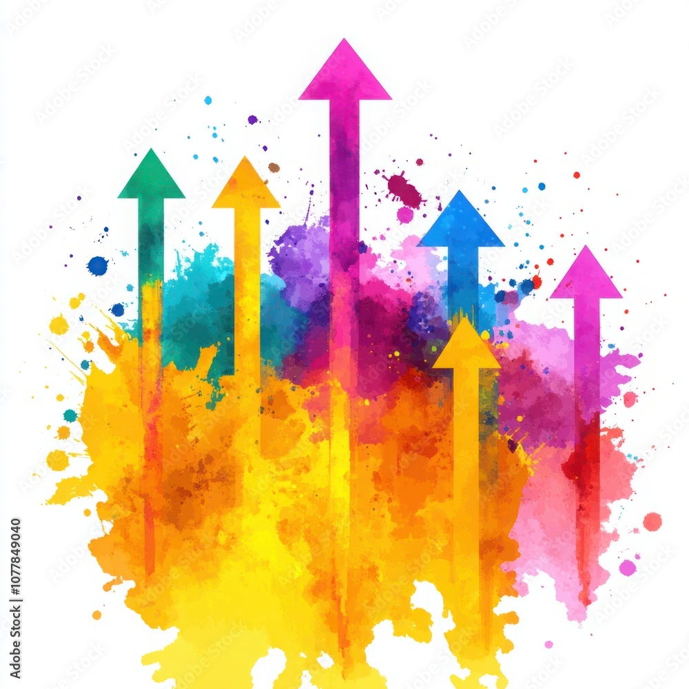 Poster colorful abstract background with arrows pointing upwards to represent growth, success, and positive