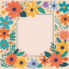 Obraz premium Colorful Floral Frame with Blank Center