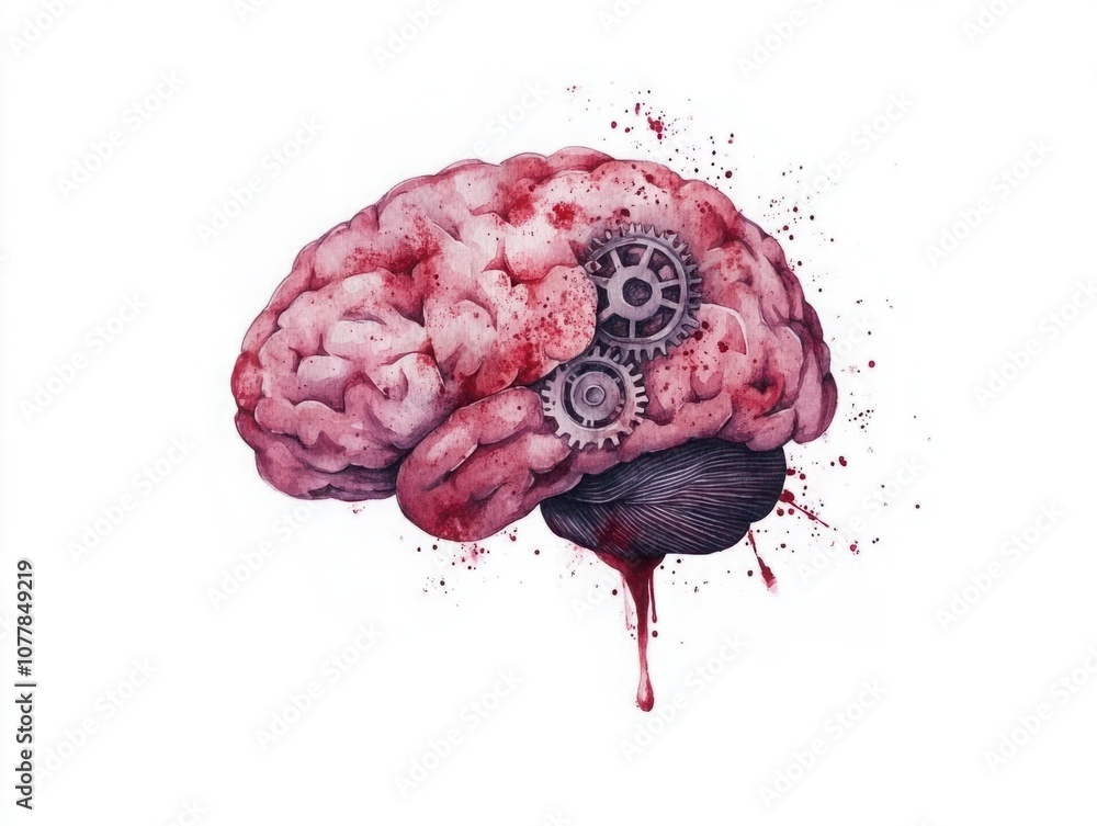 Poster artistic depiction of human brain with gears symbolizing the connection between creativity and mecha