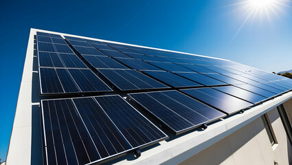 Solar panel on rooftop of a modern house in London, UK.