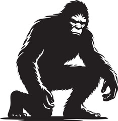 Bigfoot silhouette crouching down appearing curious