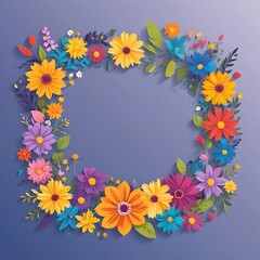 Fototapeta premium Colorful Paper Flower Wreath with Purple Background