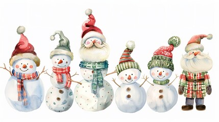 Set of Watercolor Cute Characters Isolated on White Background