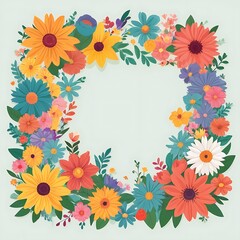Obraz premium Colorful Flower Wreath with a Blank Center