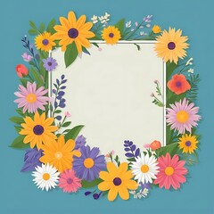 Obraz premium Colorful Flower Arrangement Surrounding a Blank Card