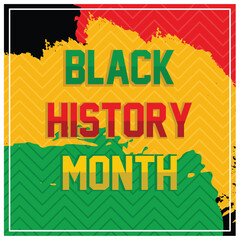 Black History Month text in red, yellow, and green. Celebrating Black History Month in America. Black History Month concept. Flat vector illustration.