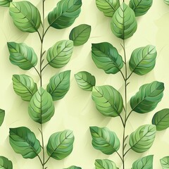 2d flat minimalistic vector seamless pattern of green leaves on beige background 