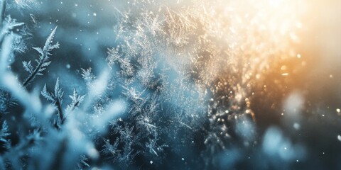 Close-Up of Frosted Window with Snowflakes