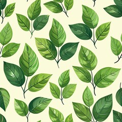 2d flat minimalistic vector seamless pattern of green leaves on beige background 