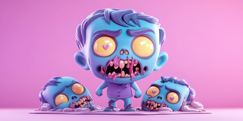 Naklejka premium Creepy zombie adorable expression 3D tiny cute emoji soft pastel colors