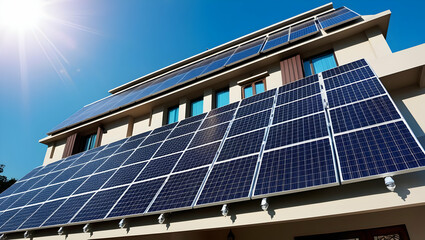 Solar panel installed on rooftop of a modern house in New York City.