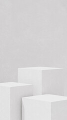 Background featuring an empty product display mockup with a beige backdrop and abstract geometric platforms designed for showcasing merchandise in portrait orientation.