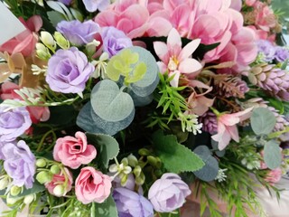 Flower arrangement in a glass vase, a gift bouquet. photo taken in malaysia
